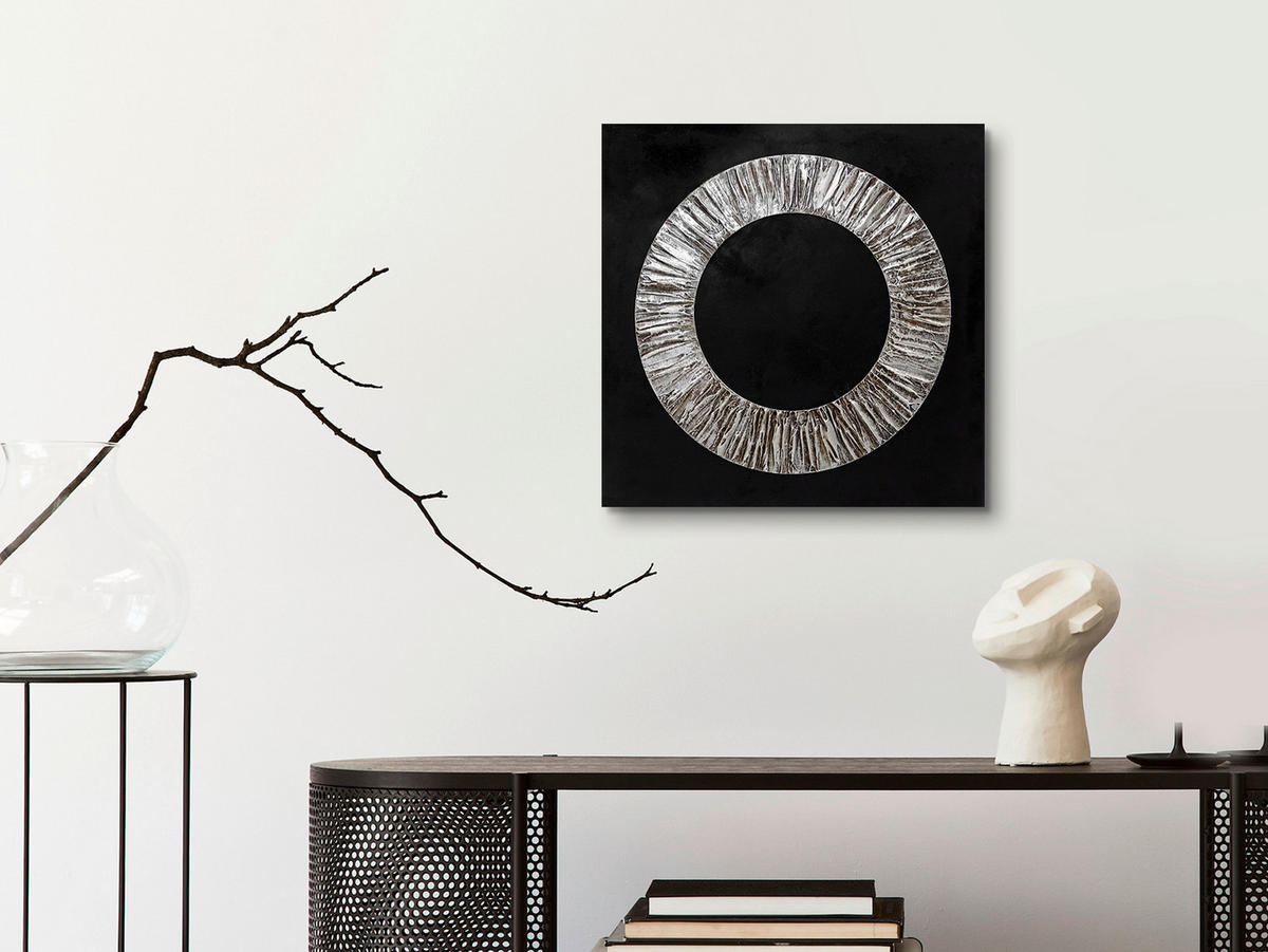 ORIGINALBILD Abstraktes 55/55 cm  - Silberfarben/Schwarz, LIFESTYLE, Holzwerkstoff/Textil (55/55cm) - Monee