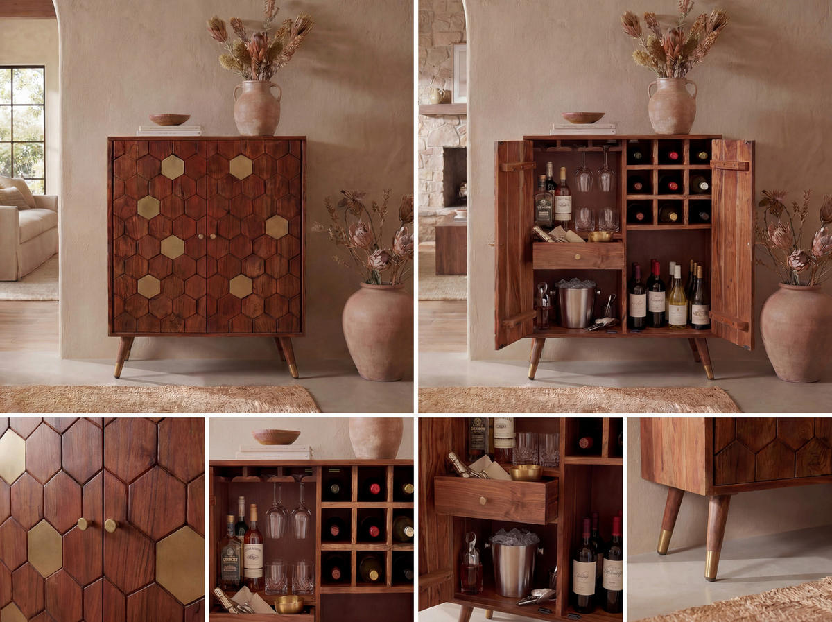 BAR Akaziefarben  - Goldfarben/Akaziefarben, Design, Holz/Metall (75/46/96cm) - Livetastic