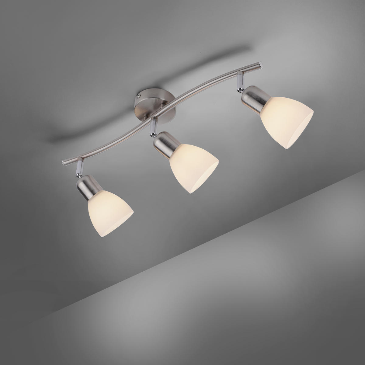 PLAFONJERA - boja aluminijuma/boja nikla, Osnovno, staklo/metal (68/22cm)
