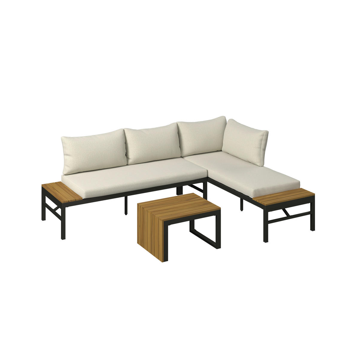 LOUNGE GARNITÚRA   161/67/63 cm  - bézs/akáciaszínű, Modern, textil/fa (161/67/63cm) - Ambia Garden