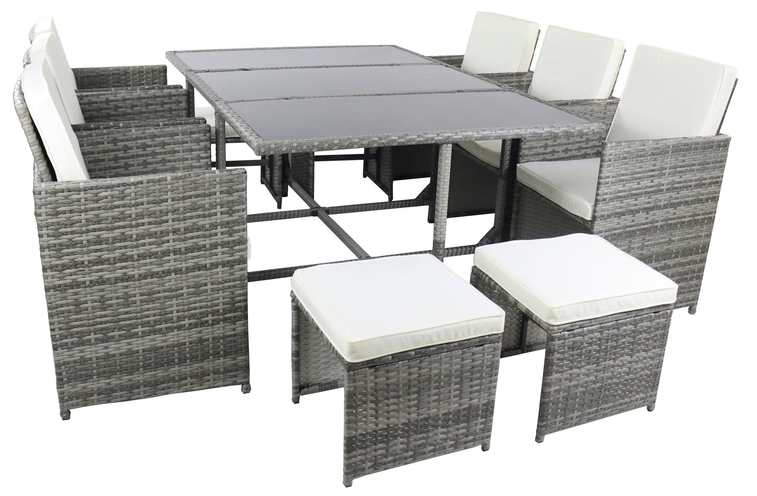 GARTENTISCHGRUPPE Struktur Stahl  - Creme/Grau, MODERN, Glas/Kunststoff - Ambia Garden