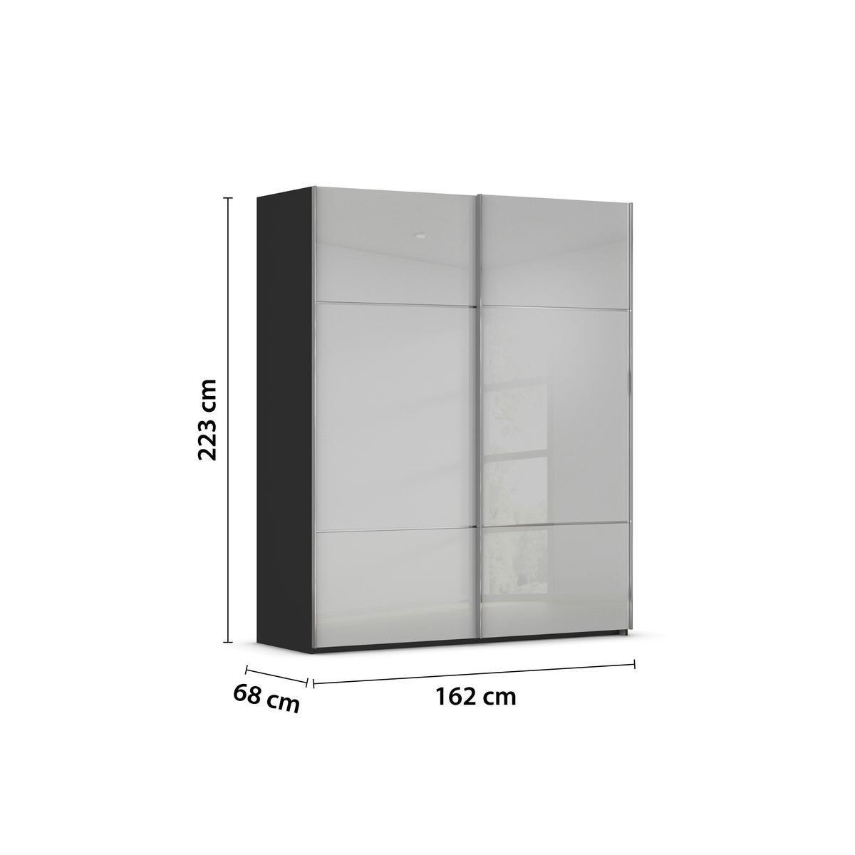 SCHWEBETÜRENSCHRANK in Grau, Schwarz  - Chromfarben/Schwarz, Konventionell, Glas/Holzwerkstoff (162/223/68cm) - Novel