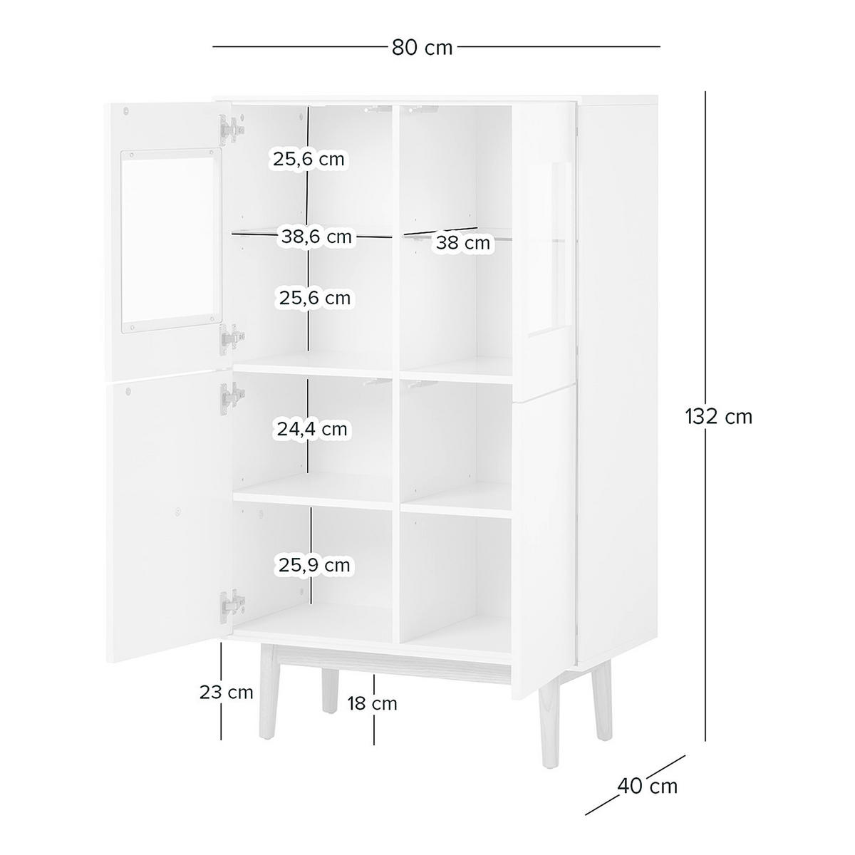 HÖG BYRÅ vit, ekfärgad  80/132/40 cm  - vit/ekfärgad, Design, trämaterial/glas (80/132/40cm)