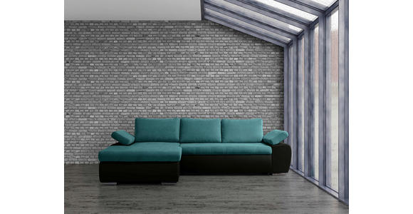 ECKSOFA in Flachgewebe Schwarz, Türkis 175/271 cm - Türkis/Schwarz, Design, Kunststoff/Textil (175/271cm) - Xora