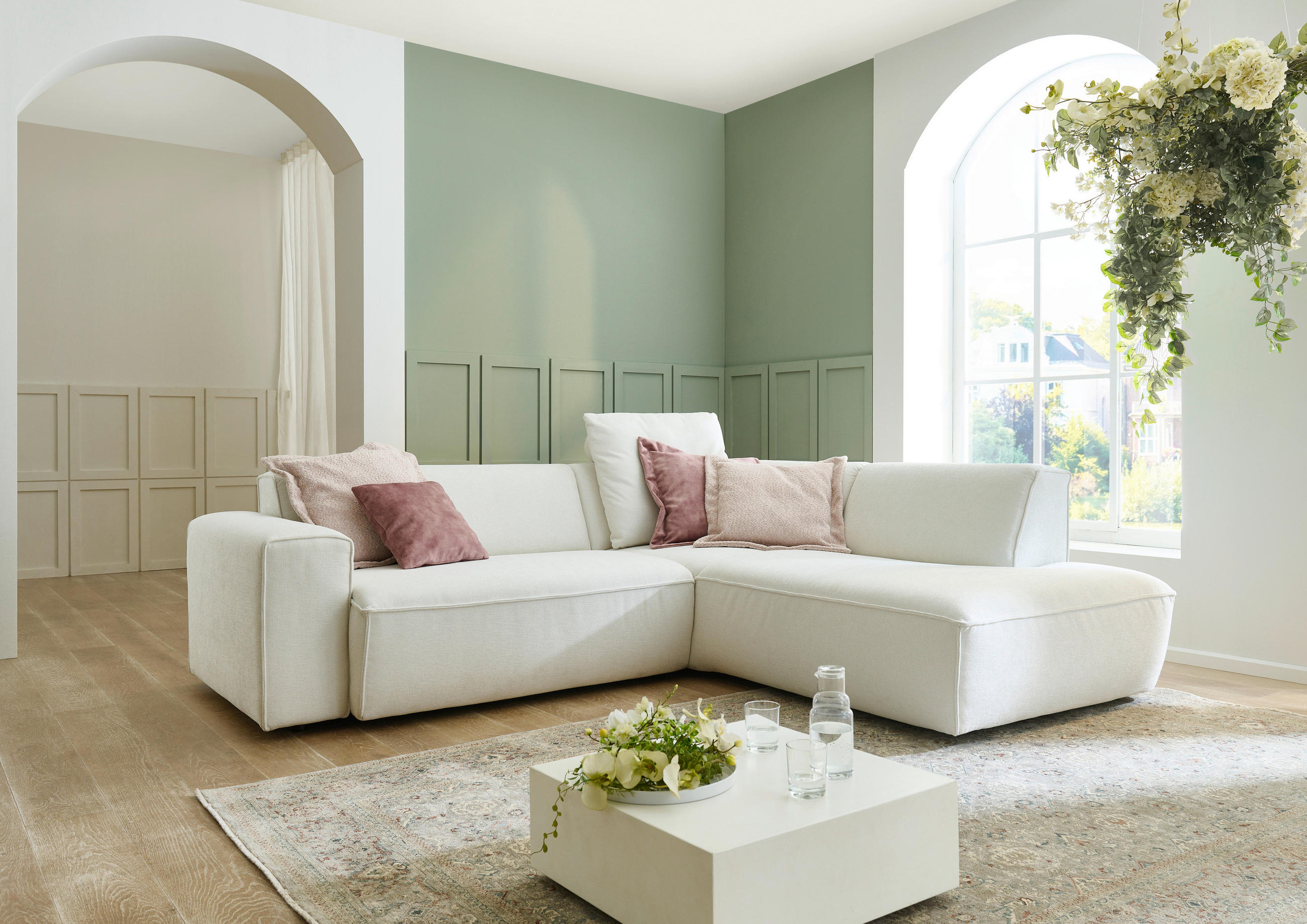 ECKSOFA Weiß Flachgewebe  - Schwarz/Weiß, KONVENTIONELL, Kunststoff/Textil (254/227cm) - Carryhome