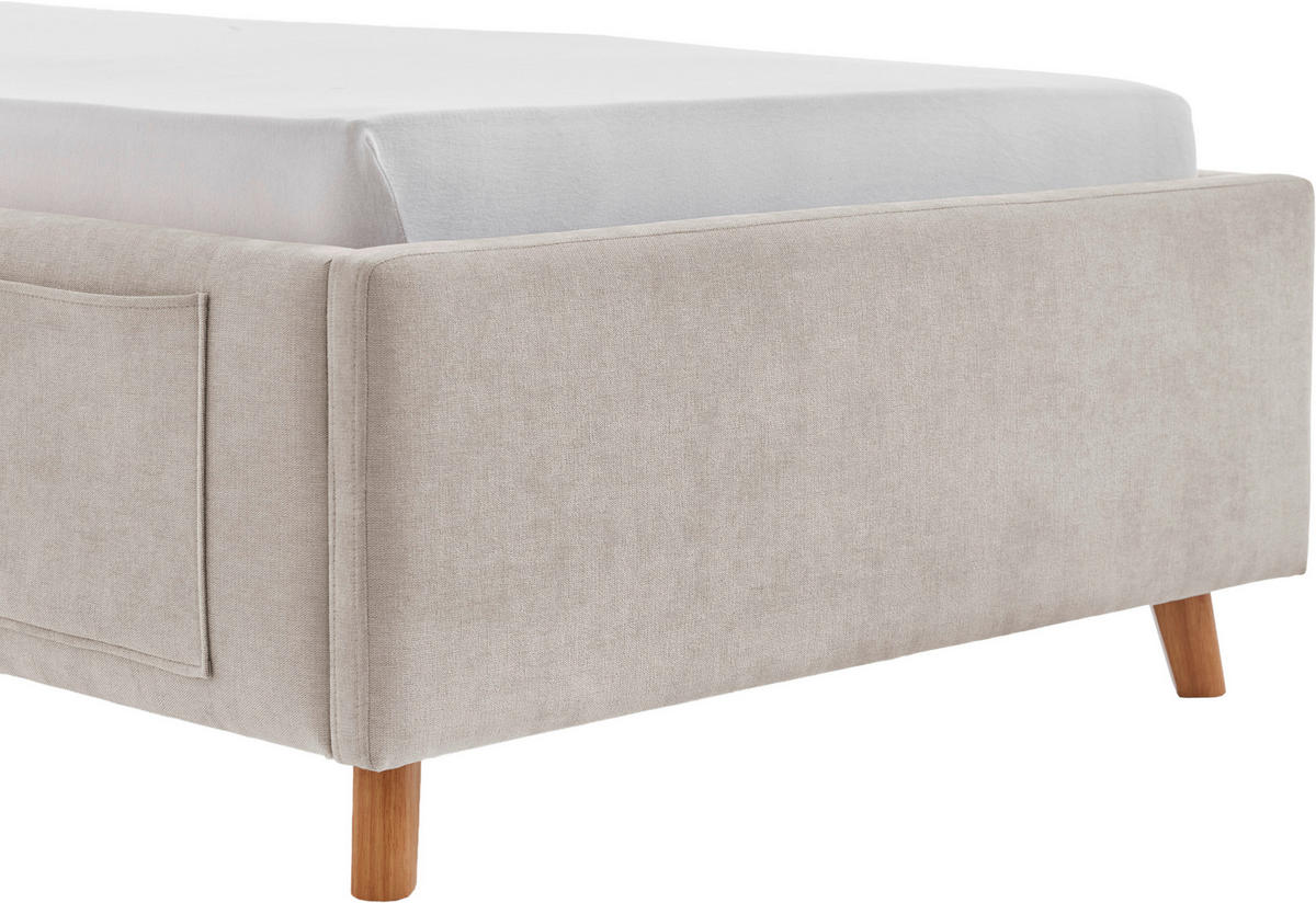 POLSTERBETT 120/200 cm,  in Eichefarben, Beige, Lattenrost, Bettkasten, Betttasche,  - Eichefarben/Birkefarben, KONVENTIONELL, Holz/Textil (120/200cm) - Boxxx