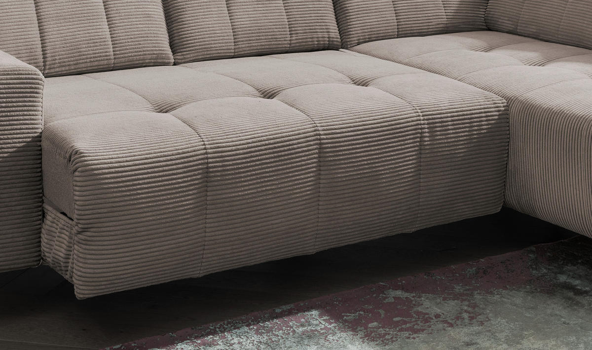 ECKSOFA Graubraun Cord  - Graubraun/Schwarz, MODERN, Textil/Metall (261/200cm) - Livetastic