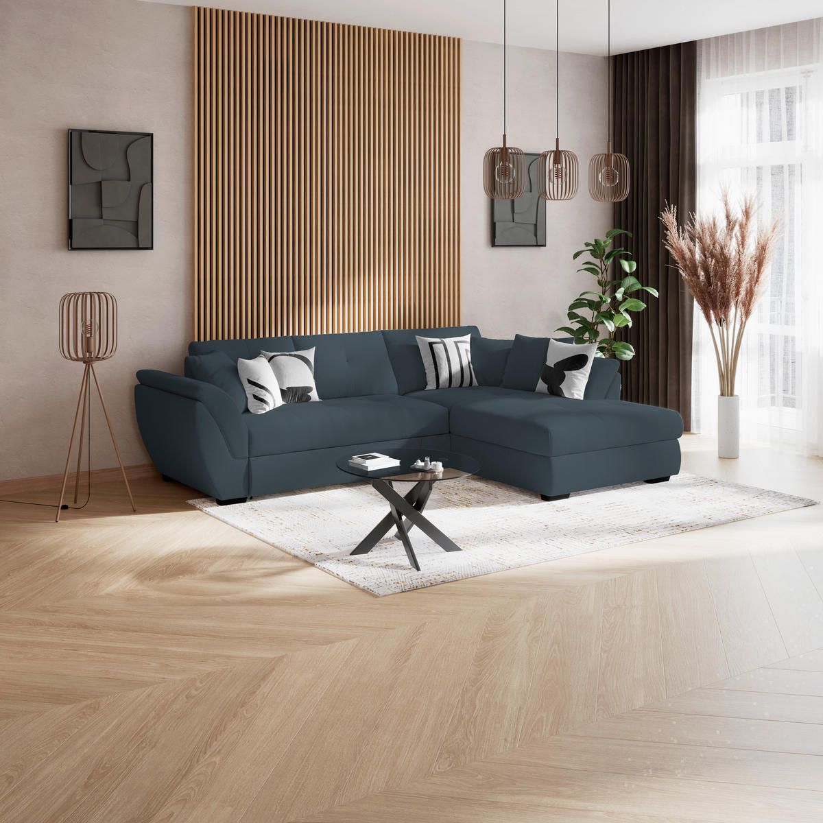 ECKSOFA Blau  - Blau/Schwarz, Konventionell, Textil (278/187cm) - MID.YOU