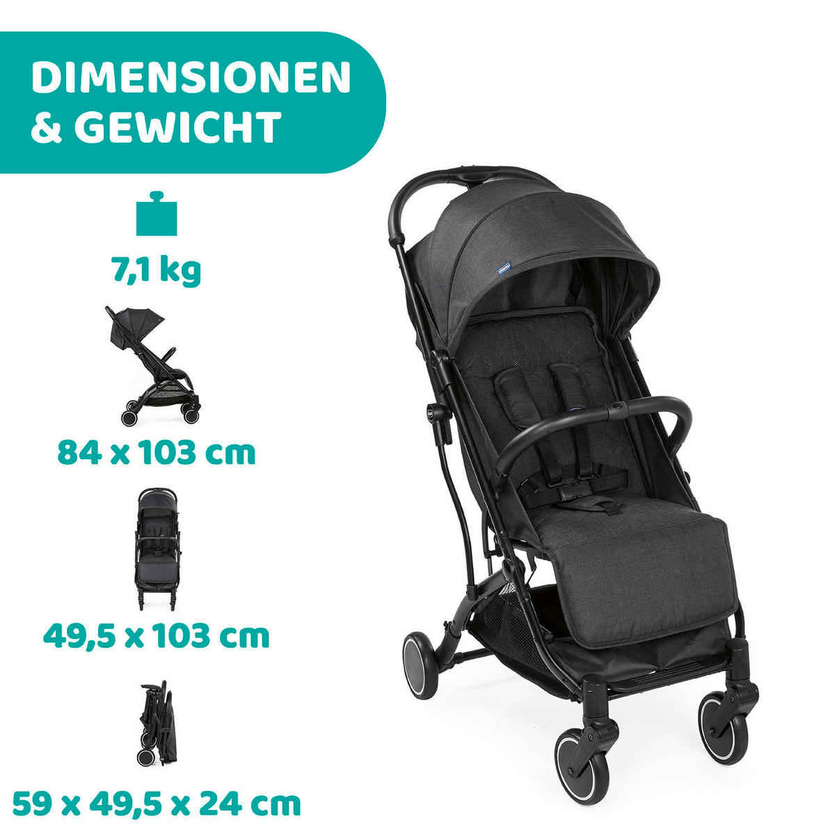 BUGGY TROLLEYME  - Anthrazit, Basics, Metall (49,5/103/84cm) - Chicco