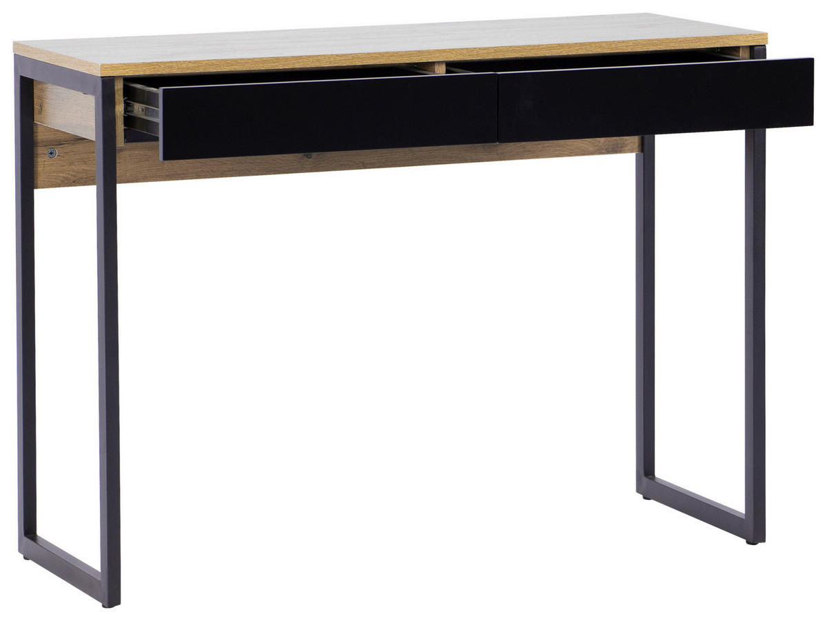 SCHREIBTISCH  in Schwarz, Eichefarben  - Weiss/Schwarz Hochglanz, Modern, Holzwerkstoff/Metall (101.6/76/40cm) - MID.YOU