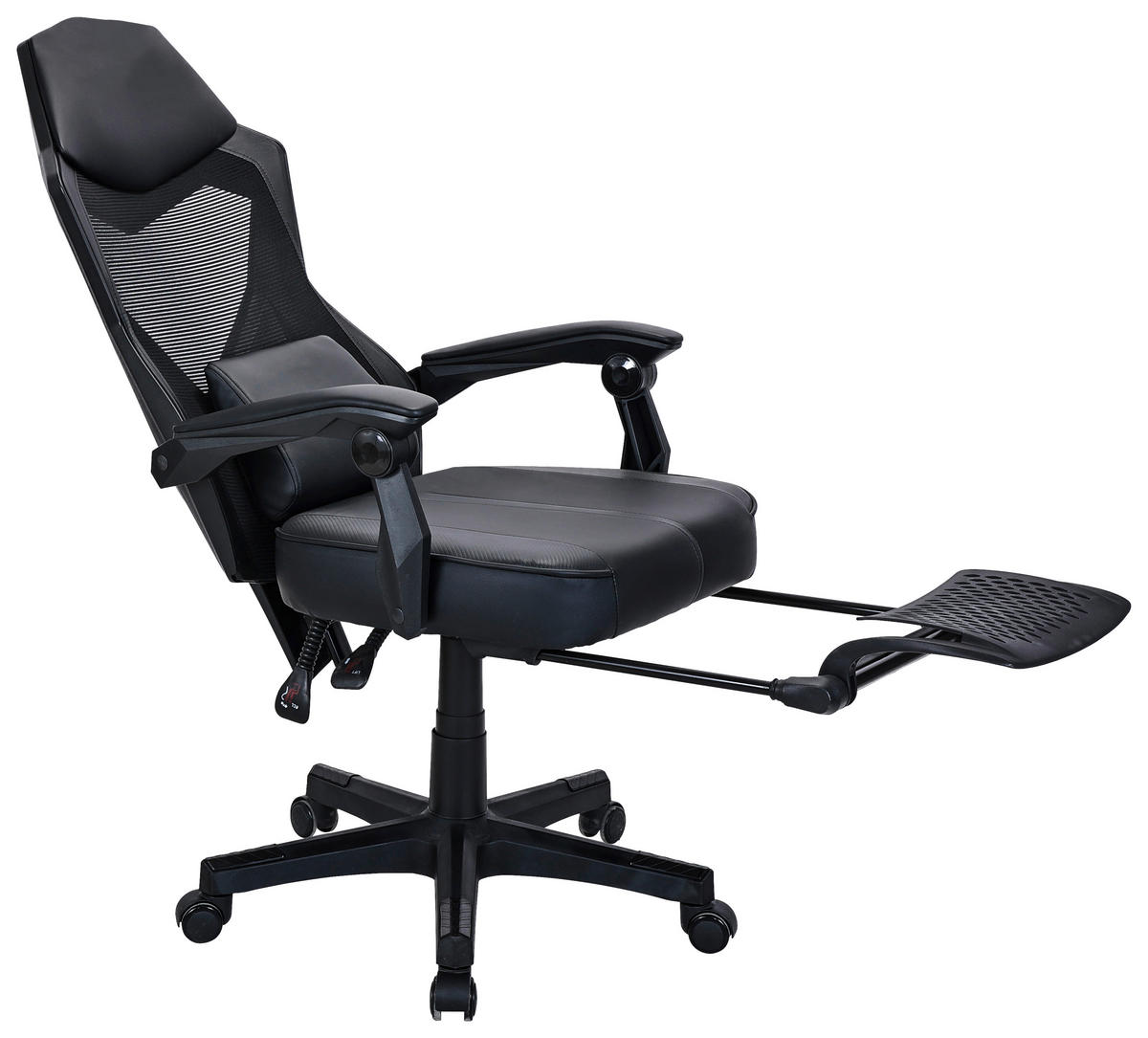 GAMINGSTUHL  in Lederlook, Netzbespannung Schwarz  - Schwarz, MODERN, Kunststoff/Textil (59/107-117/58cm) - Carryhome