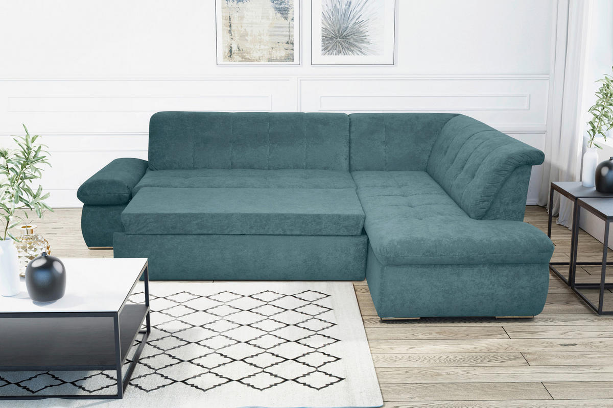 ECKSOFA in Mikrofaser Petrol  273/216 cm  - Chromfarben/Petrol, KONVENTIONELL, Textil/Metall (273/216cm) - MID.YOU