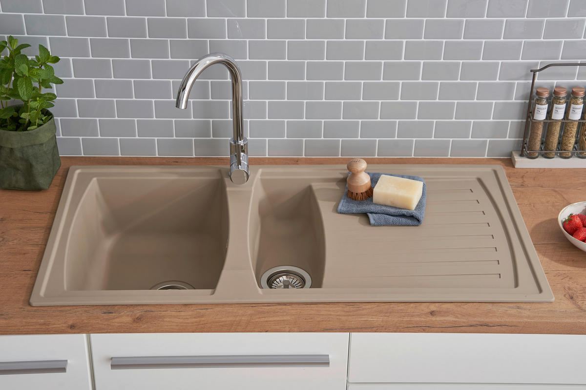 SPÜLE 1712BOSTON100X50B  - Beige, Trend, Glas/Kunststoff (100/20/50cm) - Respekta