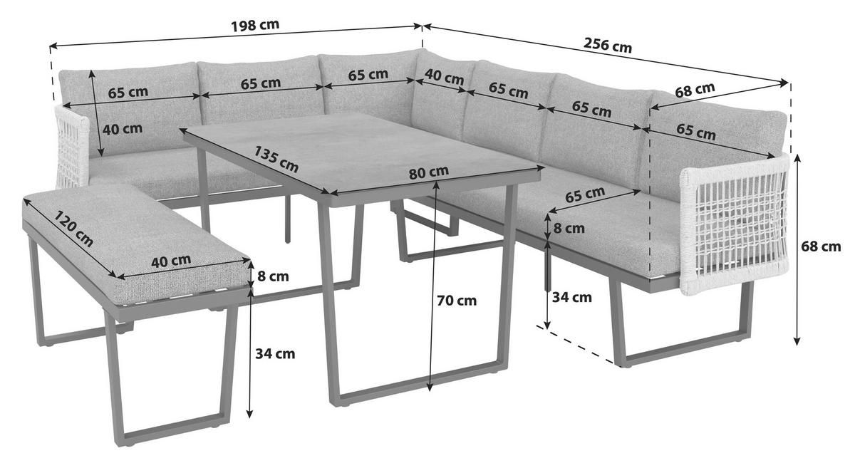 LOUNGEGARNITUR 4-teilig  256/198 cm  Aluminium  - Anthrazit/Braun, MODERN, Glas/Kunststoff (256/198cm) - Beldano