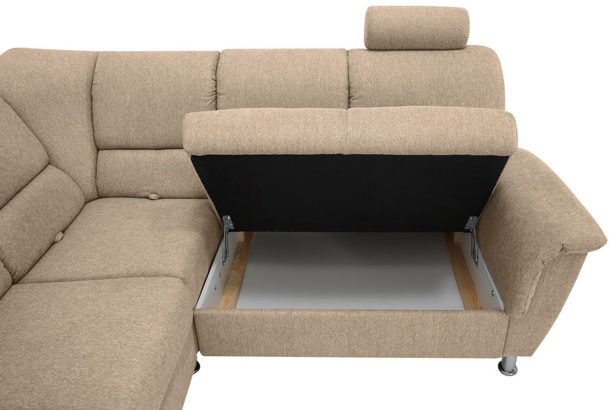 ECKSOFA in Webstoff Taupe  - Taupe/Silberfarben, Design, Holz/Kunststoff (270/219cm) - Livetastic