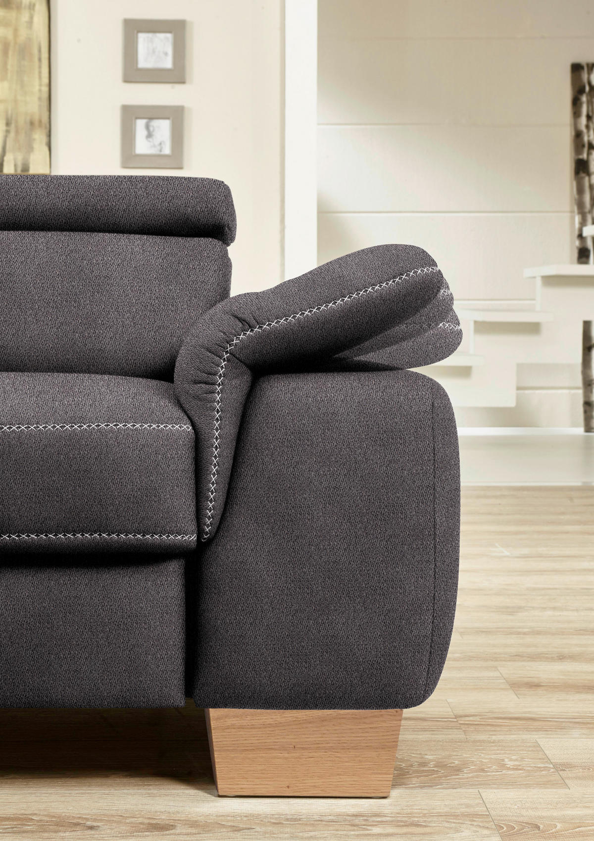 ECKSOFA in Mikrofaser Anthrazit  - Eichefarben/Anthrazit, Natur, Holz/Textil (273/226cm) - Beldomo System