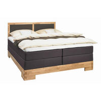 BOXSPRINGBETT 140/200 cm,  in Schlammfarben, Eichefarben, Matratze, gepolstertes Kopfteil, Topper, H2 + H3 = mittel + fest  - Schlammfarben/Eichefarben, Design, Holz/Textil (140/200cm) - Linea Natura