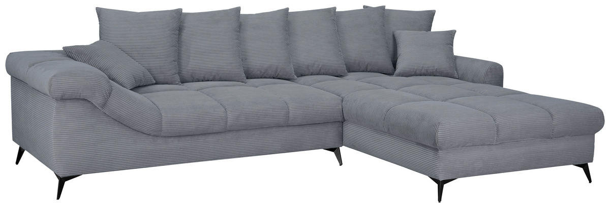 ECKSOFA Grau Cord Rückenkissen, Armlehnenkissen, Rücken echt  - Schwarz/Grau, KONVENTIONELL, Textil/Metall (332/231cm) - Carryhome