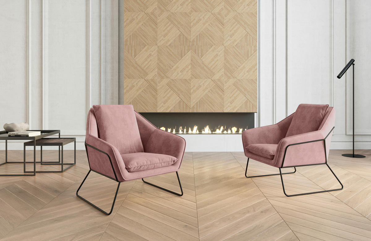 SESSEL in Flachgewebe Altrosa  - Schwarz/Altrosa, Design, Textil/Metall (78/85/85cm) - Livetastic