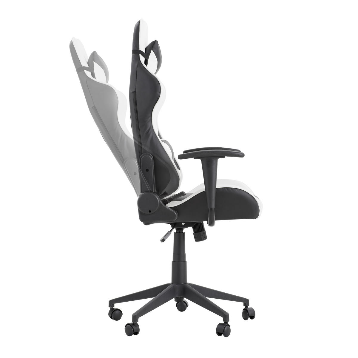 GAMER SZÉK  bőrhatású textil fekete, fehér  - fekete/fehér, Design, műanyag/textil (70/129-138/59cm) - Voleo