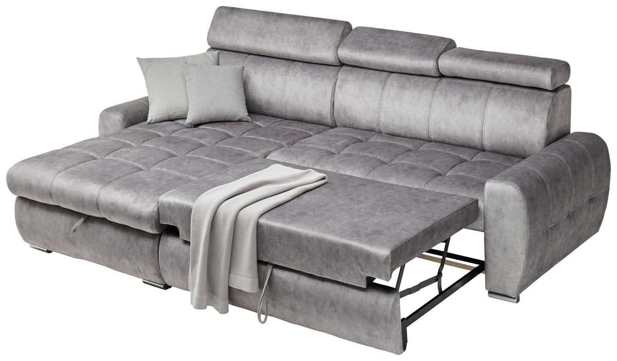ECKSOFA in Velours Grau  - Chromfarben/Grau, Design, Kunststoff/Textil (276/173cm) - Stylife