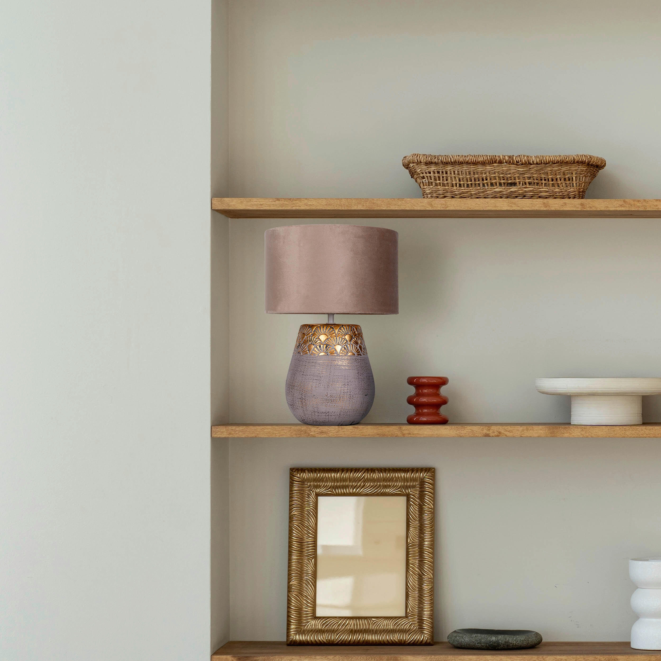 TISCHLEUCHTE BRONCO 26/39 cm   - Beige/Goldfarben, LIFESTYLE, Keramik/Textil (26/39cm) - Näve