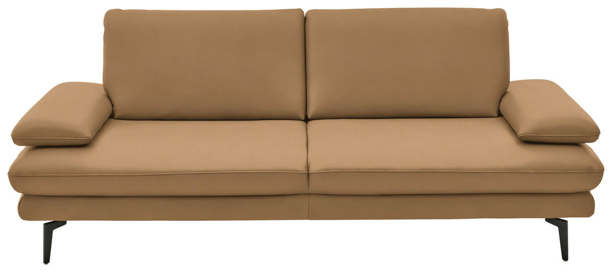 3-SITZER-SOFA in Leder Honig  - Schwarz/Honig, Design, Leder/Metall (222/86/104cm) - Dieter Knoll
