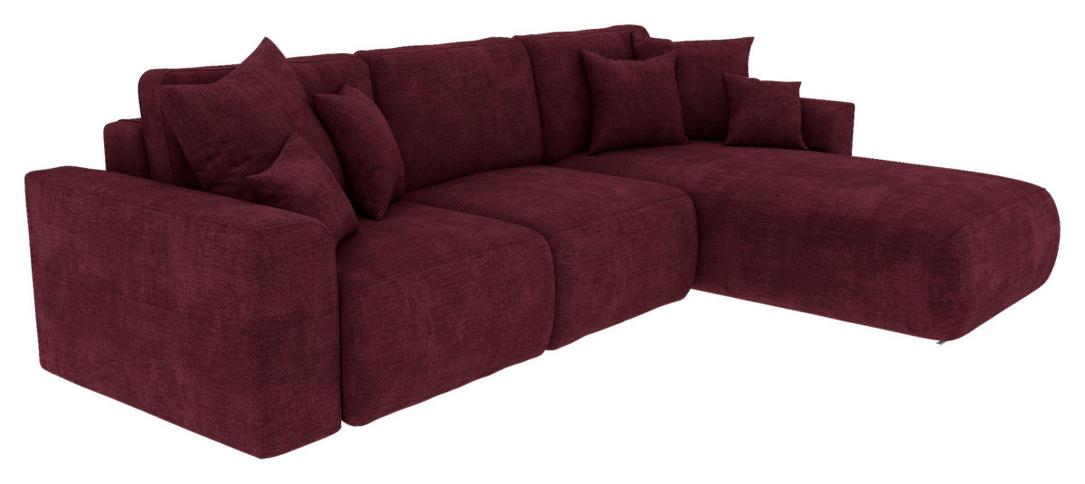 ECKSOFA Bordeaux Samt  - Chromfarben/Bordeaux, KONVENTIONELL, Kunststoff/Textil (293/195cm) - Carryhome