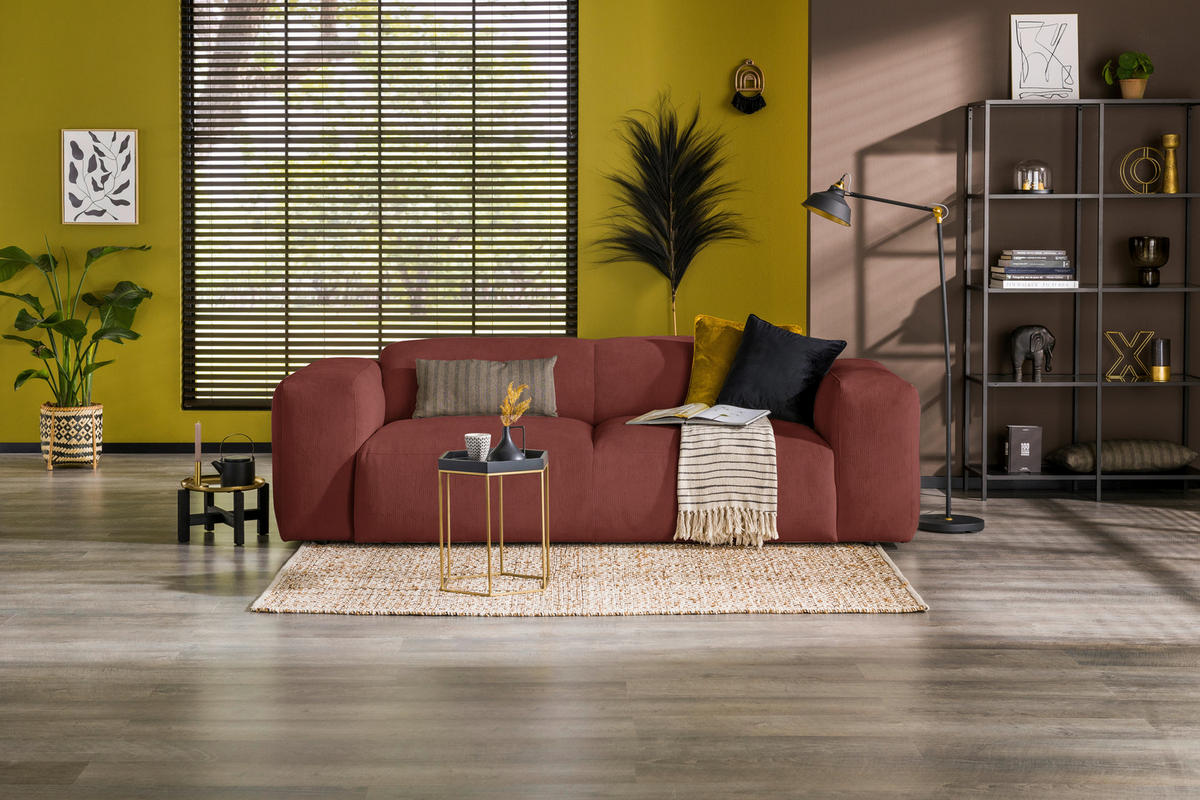 3-SITZER-SOFA Cord Rot  - Rot/Schwarz, Design, Kunststoff/Textil (247/75/104cm) - MID.YOU