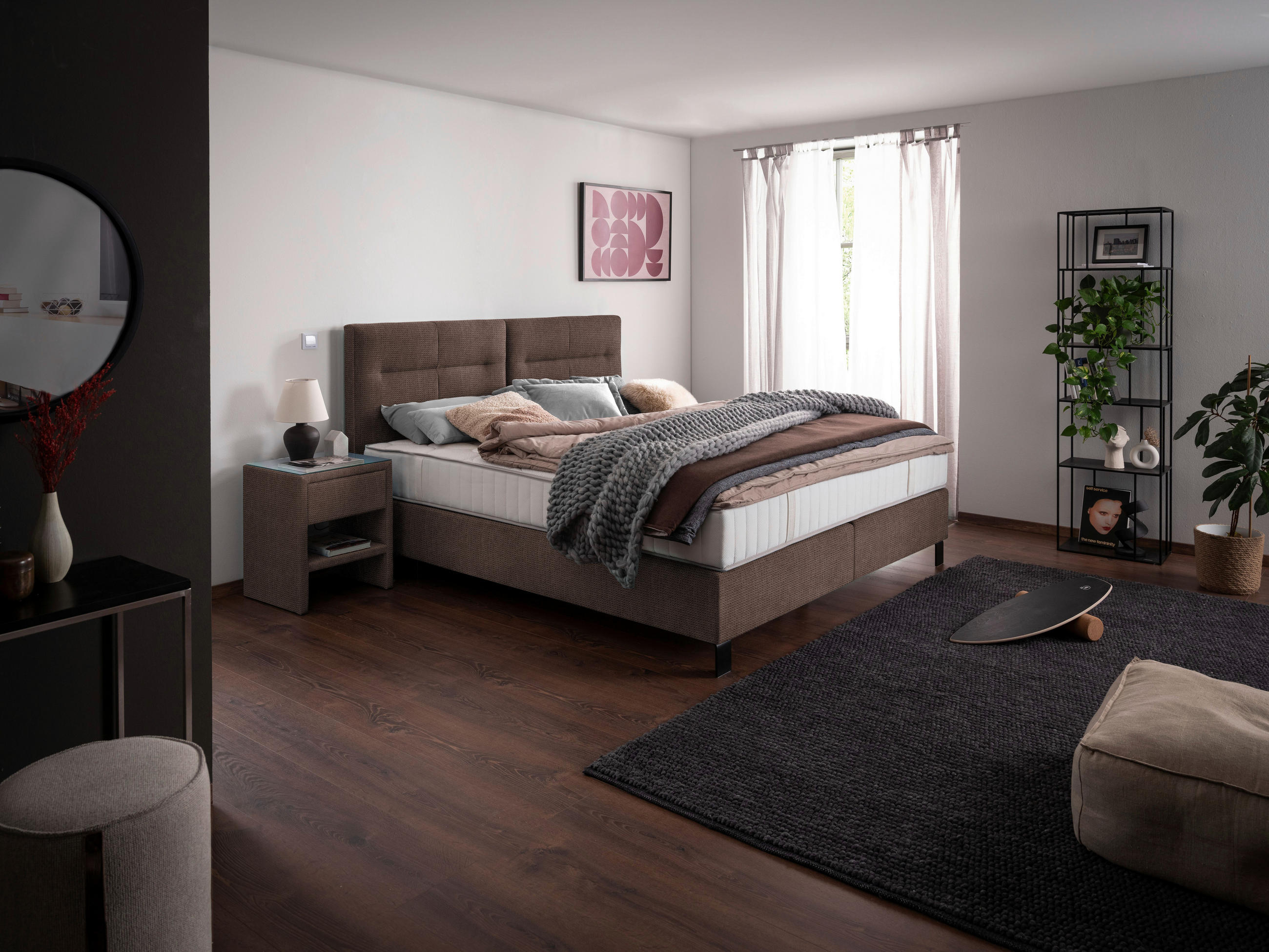 BOXSPRINGBETT 180/220 cm  in Hellbraun  - Hellbraun/Schwarz, Konventionell, Textil/Metall (180/220cm) - Esposa
