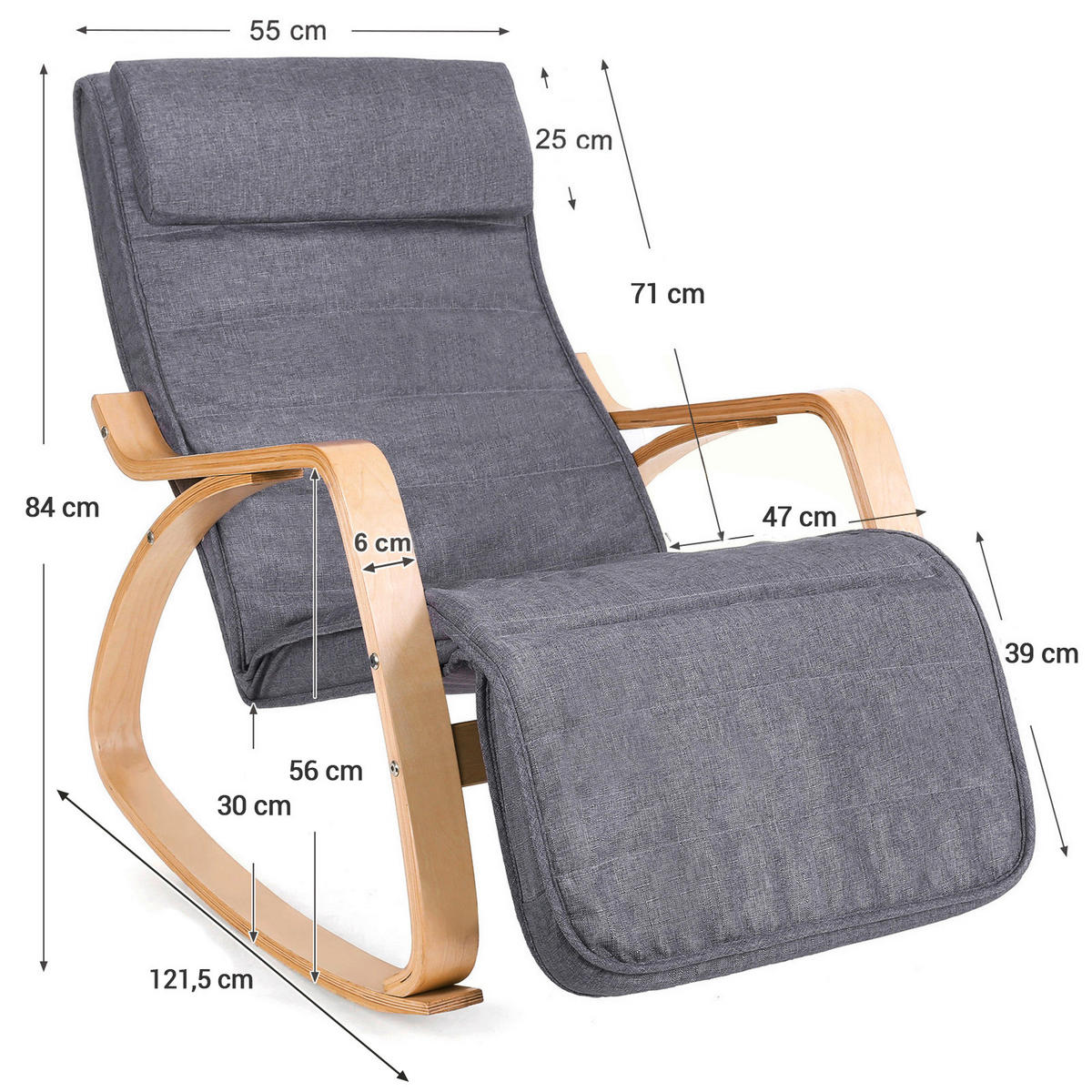 RELAXSESSEL Flachgewebe Nackenstütze, Relaxfunktion    - Birkefarben/Grau, Basics, Holz/Textil (121,5/84/67cm) - Boxxx
