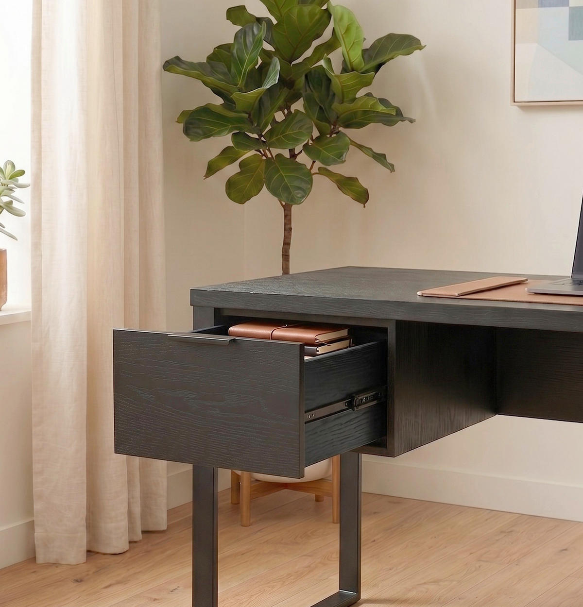SCHREIBTISCH 150/120/76 cm Schwarz Stauraum, in verschiedenen Holz-Dekoren erhältlich  - Schwarz, Lifestyle, Holzwerkstoff/Metall (150/120/76cm)