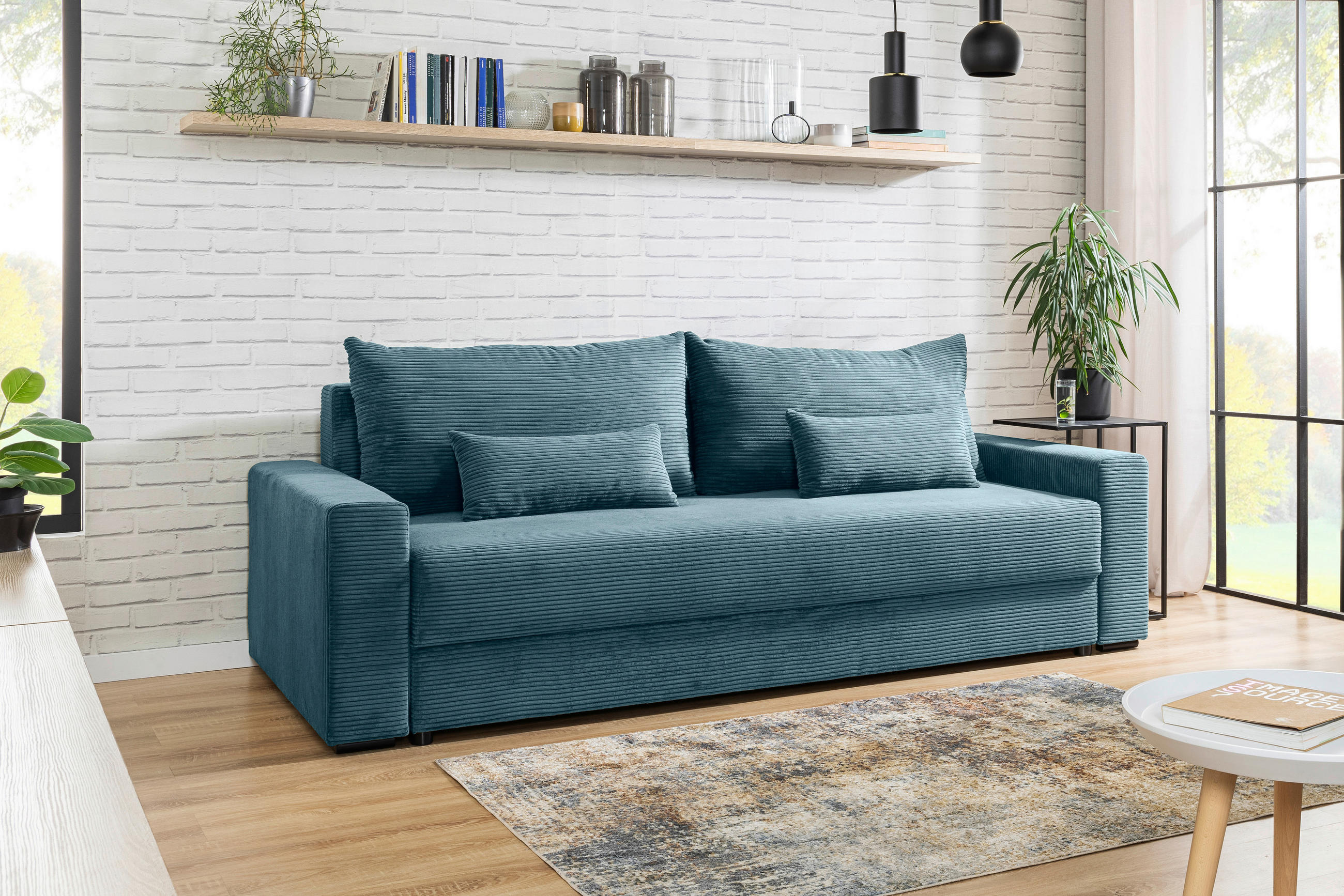 SCHLAFSOFA Cord Türkis  - Türkis/Schwarz, KONVENTIONELL, Kunststoff/Textil (233/92/108cm) - Carryhome