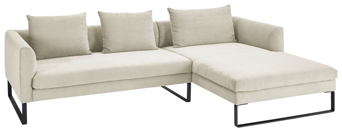 ECKSOFA in Cord Creme  284/178 cm  - Creme/Schwarz, KONVENTIONELL, Textil/Metall (284/178cm) - Hom`in