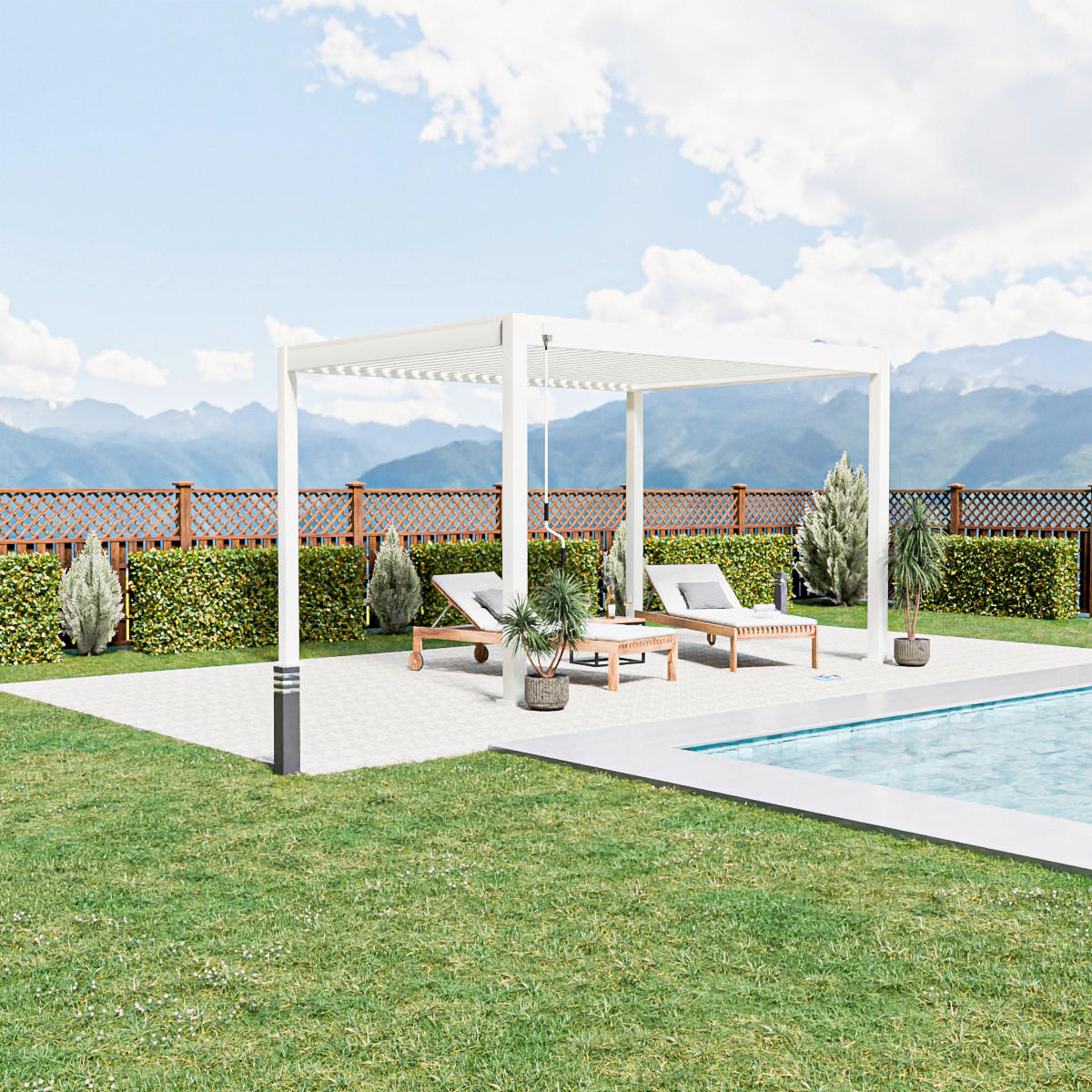 PERGOLA 300/255/400 cm   - Weiß Hochglanz, Basics, Metall (300/255/400cm) - Gardenson