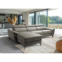 ECKSOFA SONO in Lederlook Echtleder Schlammfarben Armteilverstellung, Kopfteilverstellung  179/252 cm  - Schlammfarben/Schwarz, Design, Leder/Textil (179/252cm) - Livetastic