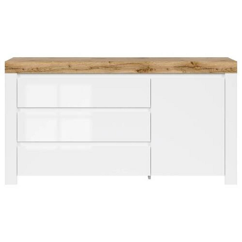 Thumbnail - Kommode, Weiß, Eiche Wotan, Weiß Hochglanz, Holzwerkstoff, 1 Fächer, 3 Schublade(n) Schubladen, 156x83.5x42 cm, Wohnzimm...