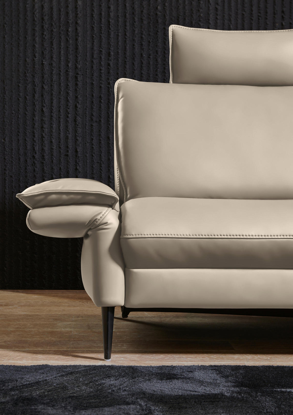 ECKSOFA in Echtleder Ecru  - Ecru/Schwarz, Design, Leder/Metall (334/172cm) - Valdera