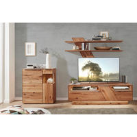 WOHNWAND Sonia  in Buchefarben  304/200/53,7 cm  - Edelstahlfarben/Buchefarben, Design, Glas/Holz (304/200/53,7cm) - Valnatura