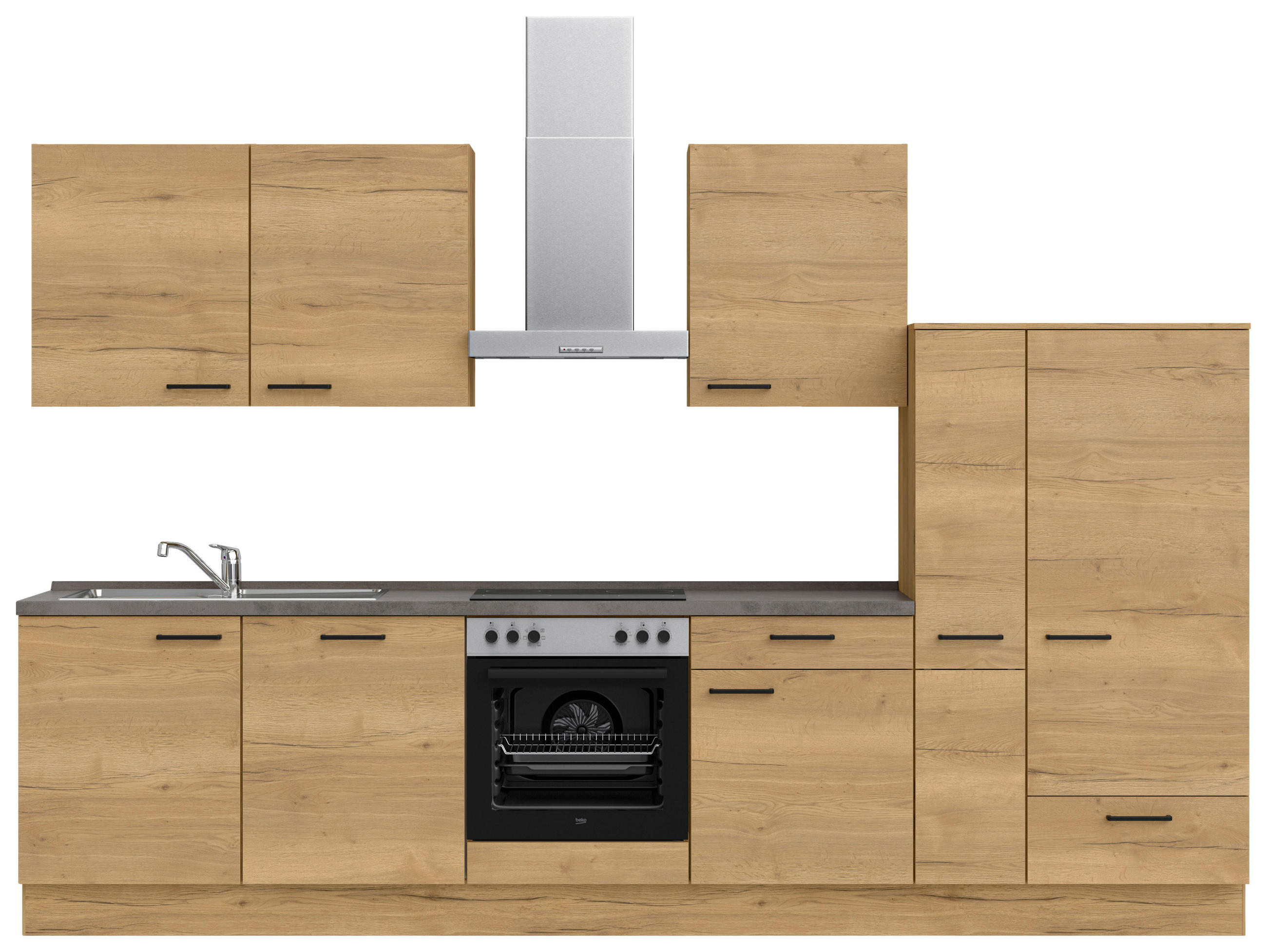 KÜCHENBLOCK 330 cm   in Eichefarben, Schieferfarben  - Schieferfarben/Eichefarben, MODERN, Holzwerkstoff/Metall (330cm) - Nobilia