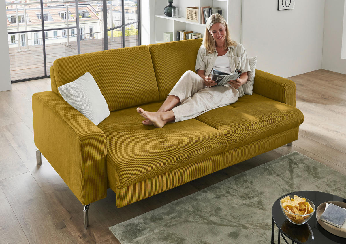 3-SITZER-SOFA Feincord Hellgrün  - Chromfarben/Hellgrün, Design, Textil/Metall (194/87/105cm) - Beldomo Style