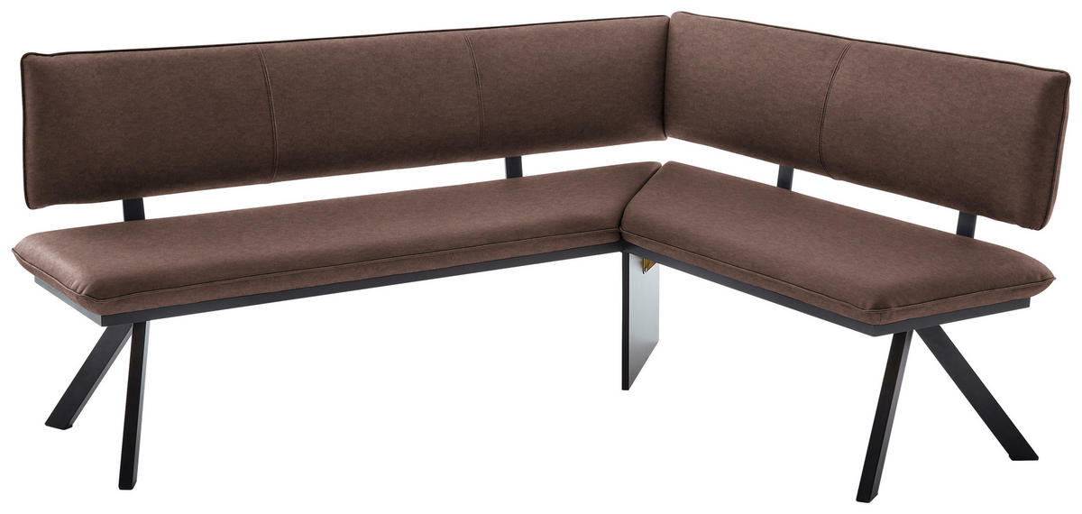 ECKBANK in Metall, Textil Schwarz, Hellbraun  - Hellbraun/Schwarz, Modern, Textil/Metall (190/150cm) - Cantus
