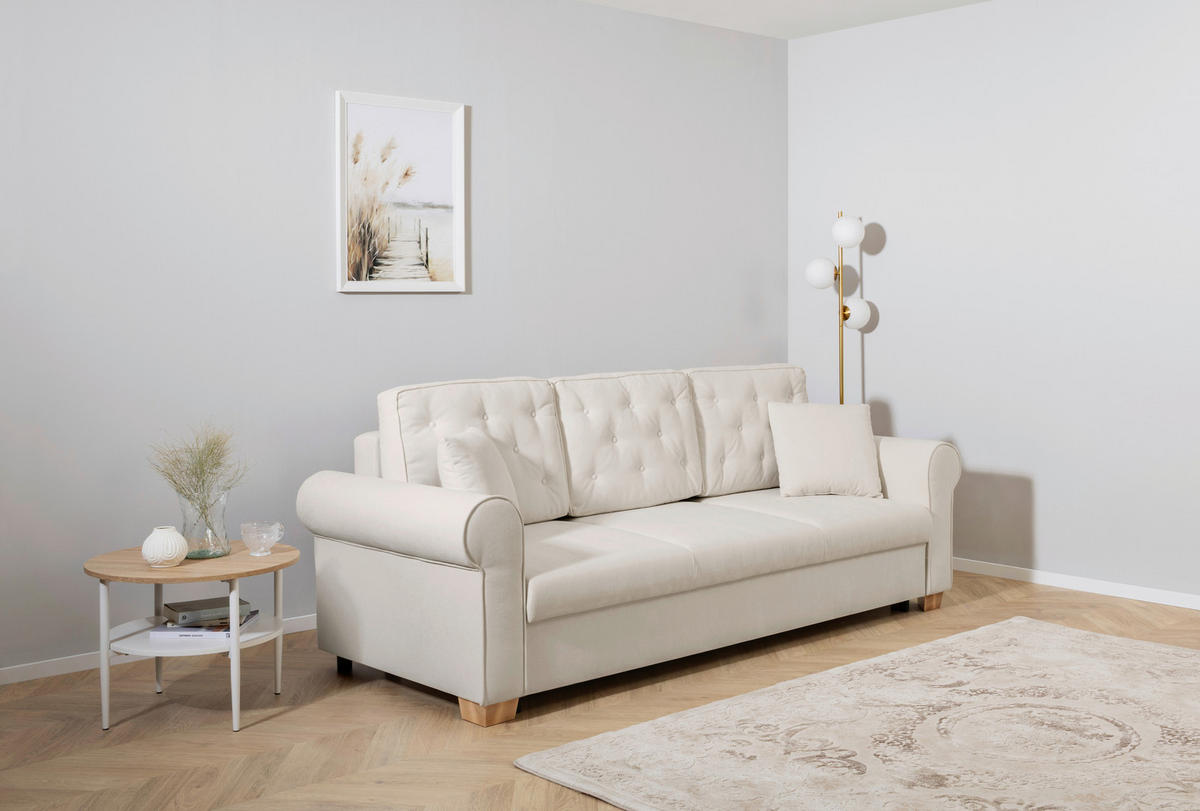 SCHLAFSOFA in Chenille Hellgrau  - Buchefarben/Hellgrau, Design, Holz/Textil (240/94/98cm) - MID.YOU