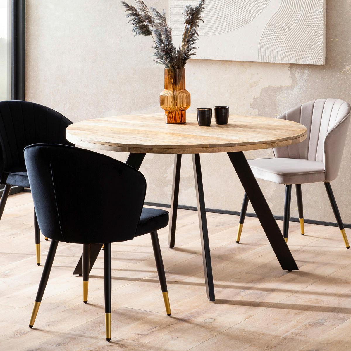 ESSTISCH in Holz 120/120/76 cm  - Schwarz/Braun, Design, Holz/Metall (120/120/76cm) - MID.YOU