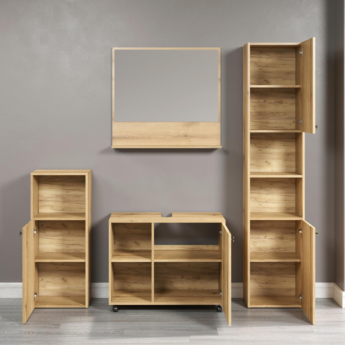 BADEZIMMER 4-teilig  in  - Eichefarben/Schwarz, Trend, Holzwerkstoff/Kunststoff (180/186/42cm) - MID.YOU