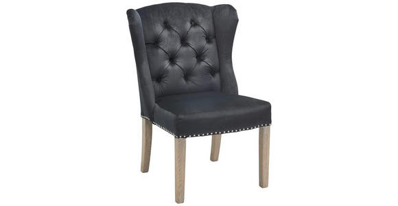 OHRENSESSEL in Samt Schwarz, Eichefarben - Eichefarben/Schwarz, LIFESTYLE, Holz/Textil (63/95/68cm) - Ambia Home