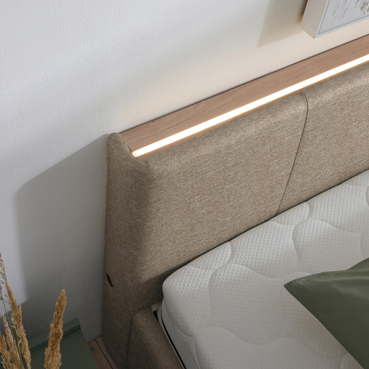 POLSTERBETT Beleuchtung, Lattenrost, Bettkasten Beige 180/200 cm  - Birkefarben/Beige, Design, Holz/Holzwerkstoff (180/200cm) - Lomoco