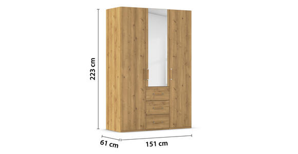 DREHTÜRENSCHRANK  in Eichefarben  - Eichefarben, Design, Glas/Holzwerkstoff (151/223/60cm) - Novel