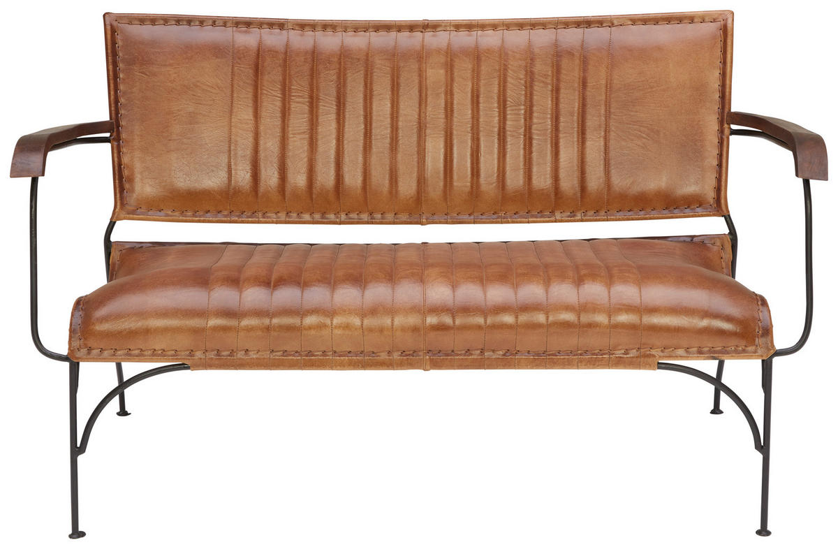 KLUPA  smeđa, crna  drvo, metal, koža      - crna/smeđa, Lifestyle, koža/drvo (133cm) - Ambia Home