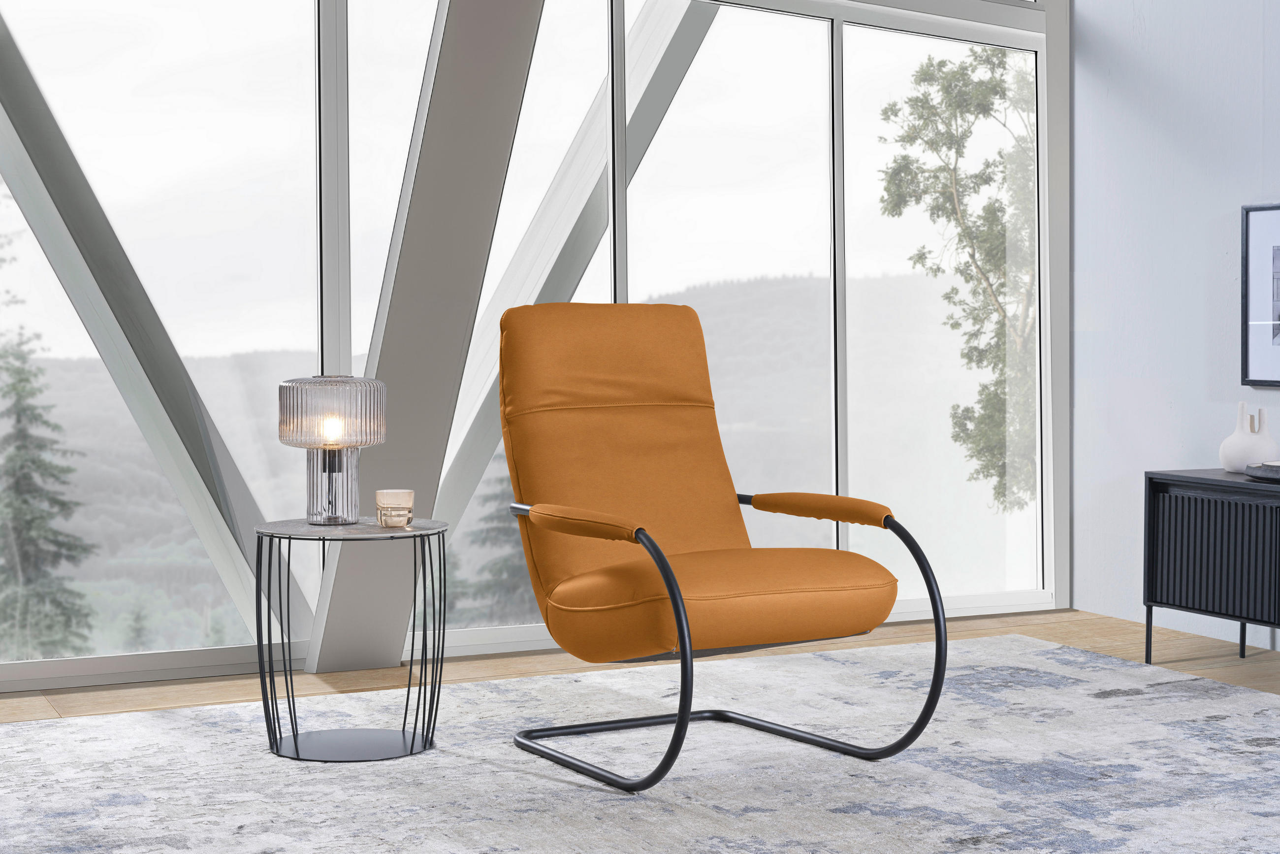 SESSEL in Echtleder Currygelb  - Currygelb/Schwarz, Design, Leder/Metall (80/104/99cm) - Koinor